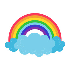 Blue clouds with rainbow. Children nursery concept.