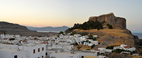 Beautiful view to the Acropolis of Lindos, in Rhodes Island, Greece
