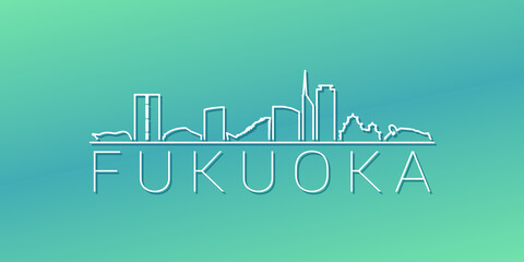 Fukuoka, Japan Skyline Linear Design. Flat City Illustration Minimal Clip Art. Background Gradient Travel Vector Icon.