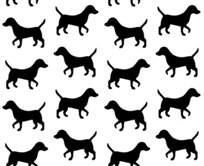 Vector seamless pattern of hand drawn doodle sketch Jack Russell Terrier dog silhouette isolated on white background