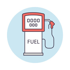 Gas fuel pump icon, gasoline petrol filling station cartoon vector line sign.