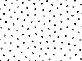 小さい肉球の足跡ランダムパターン背景【黒】