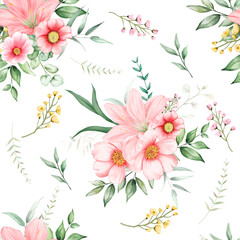 romantic floral watercolor seamless pattern design