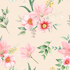 Fototapeta na wymiar romantic floral watercolor seamless pattern design