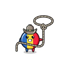 the romania flag cowboy with lasso rope