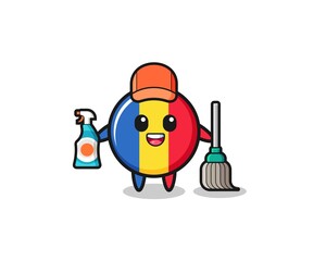 cute romania flag character as cleaning services mascot