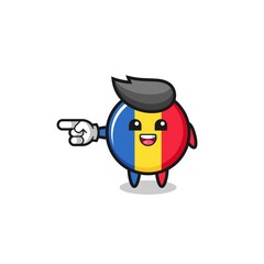 romania flag cartoon with pointing left gesture