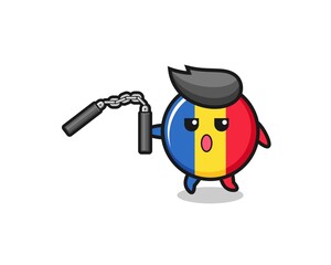 cartoon of romania flag using nunchaku