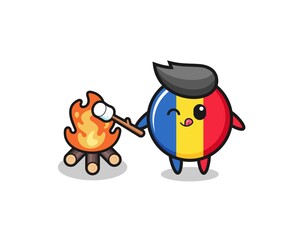 Obraz premium romania flag character is burning marshmallow