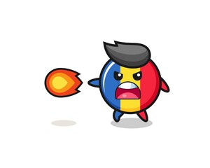 cute romania flag mascot is shooting fire power