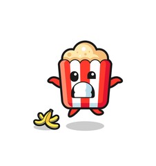 popcorn cartoon is slip on a banana peel