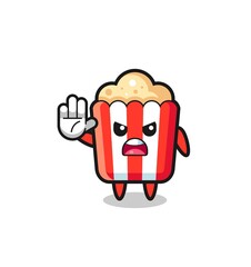 popcorn character doing stop gesture