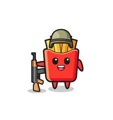 Obraz na płótnie Canvas cute french fries mascot as a soldier