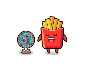 Fototapeta na wymiar cute french fries is standing in front of the fan