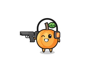 illustration of apricot cartoon doing shooting range
