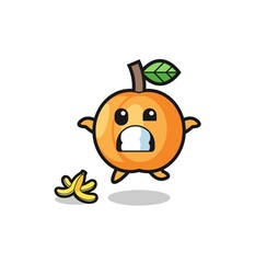 apricot cartoon is slip on a banana peel