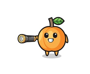 apricot mascot holding flashlight