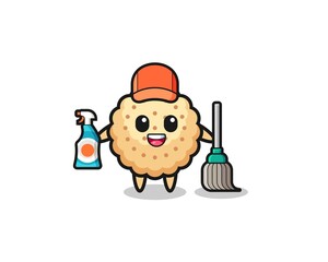 cute round biscuits character as cleaning services mascot