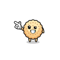round biscuits mascot pointing top left