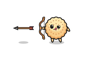 illustration of round biscuits character doing archery