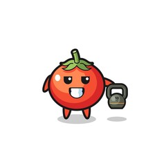 tomatoes mascot lifting kettlebell in the gym
