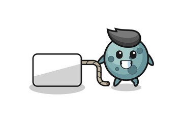 asteroid cartoon is pulling a banner