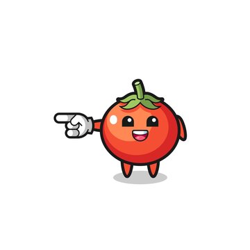 tomatoes cartoon with pointing left gesture © heriyusuf
