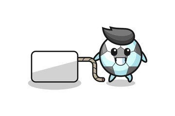 football cartoon is pulling a banner