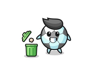 illustration of the football throwing garbage in the trash can