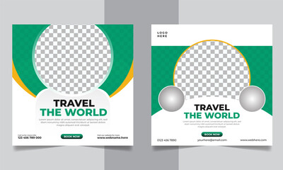 Travel promotion social media post or travelling business instagram square web banner template.