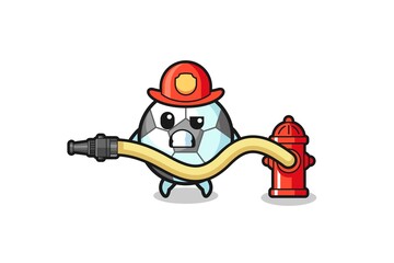 football cartoon as firefighter mascot with water hose