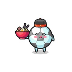 football as Chinese chef mascot holding a noodle bowl