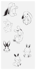 Collection Cute Rabbit Bunny Doodle Cartoon Tattoo Sticker Art Design Illustration Graphic