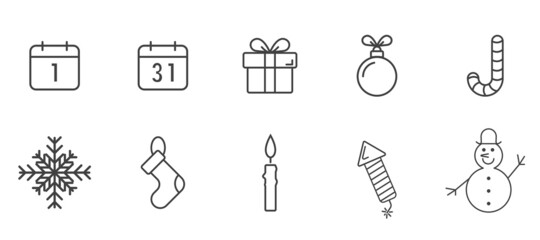 New year set of icons. Vector illustration isolated on white background.