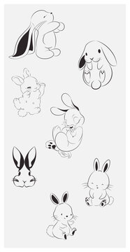 Collection Cute Rabbit Bunny Doodle Cartoon Tattoo Sticker Art Design Illustration Graphic