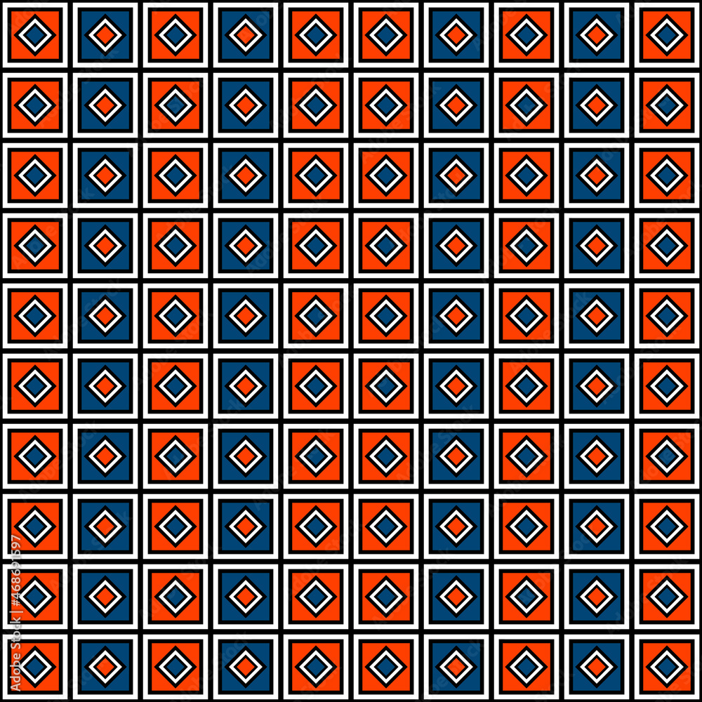 Fototapete Red and blue tiles, vertical rows. Vector with two tile options. Execution in blue and red, decorative pattern with alternating columns.