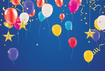 Colorful party balloons blue background. Party. Multicolor. VectorParty banner
