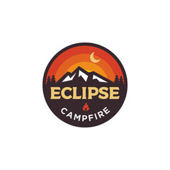 vintage logo of elipse campfire with sunburst background © Desainisme