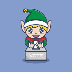 cute cartoon christmas elves collect democracy vote. vector illustration for mascot logo or sticker