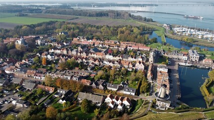 Willemstad in Holland seen from the air as a historic fortress town. An old city center with a lot of history and nostalgia.