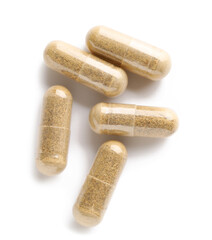 Vitamin K capsules isolated on white background
