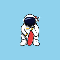 Astronaut squat hug baseball bat cartoon vector illustration