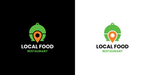 location food logo design. food bowl combine with pin location