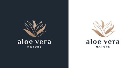 botany, aloe vera, logo design with golden color