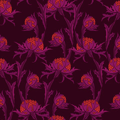 Floral seamless pattern. Abstract ornamental flowers. Flourish leaves background