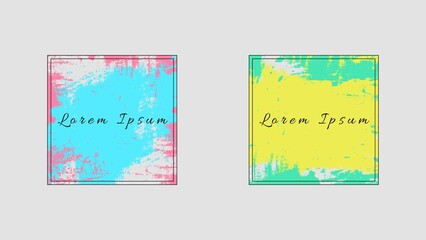 Set Of Minimal Square Frame With Colorful Grunge Paint Design