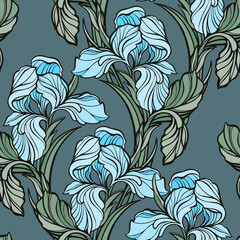 Fototapeta premium Seamless pattern with flowers irises and roses