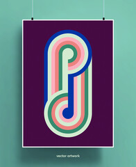 Vintage poster design background. Geometric colorful shapes and lines in pastel palette with grainy texture. Vector illustration.