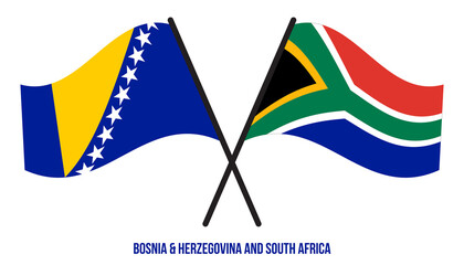 Bosnia & Herzegovina and South Africa Flags Crossed And Waving Flat Style. Official Proportion