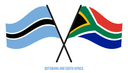 Botswana and South Africa Flags Crossed And Waving Flat Style. Official Proportion. Correct Colors.